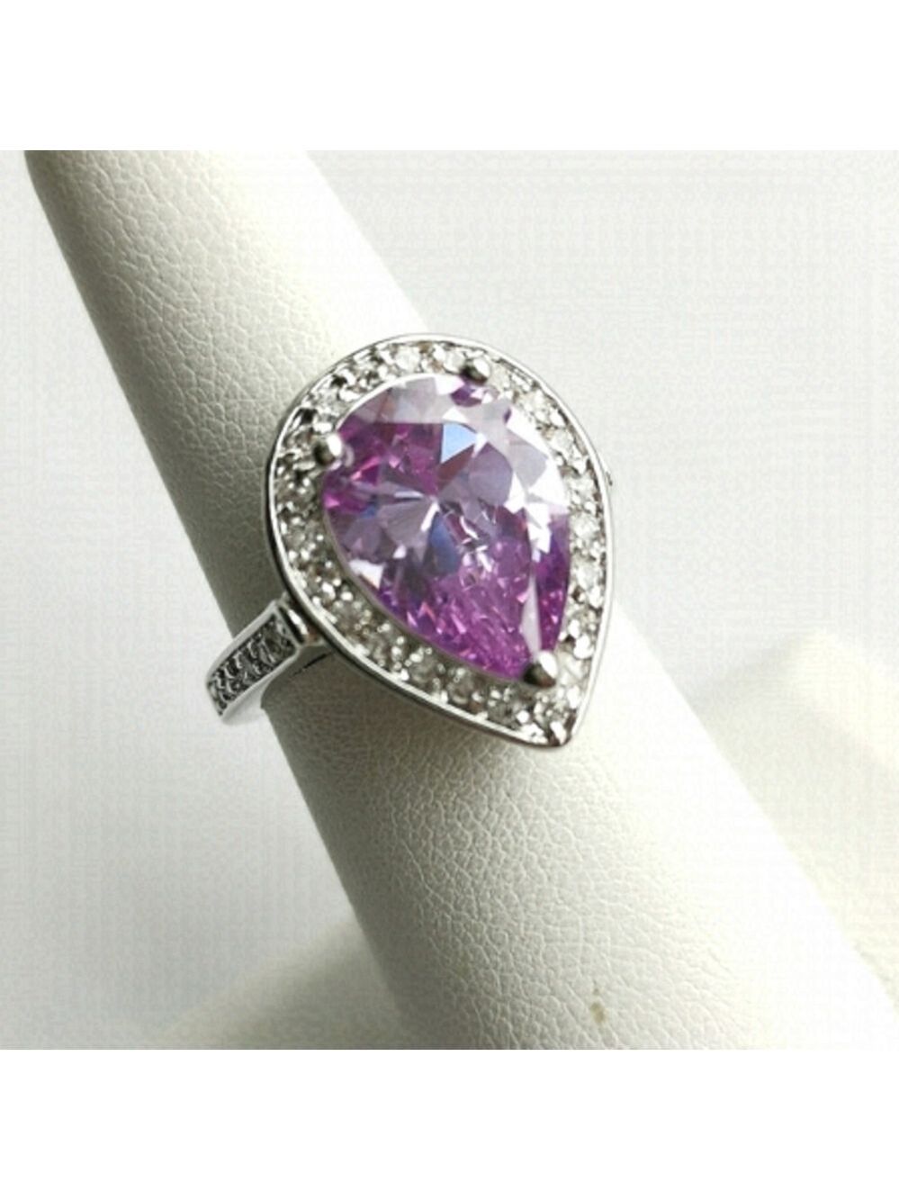 Nwt 6ct teardrop pear cut lavender Amethyst cz halo cz ring size 8
